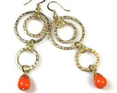 Modern Dangle Earrings in Tangerine, Neon Jewelry