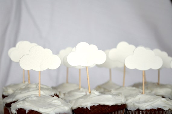Cloud Cupcake Toppers 12 pieces by thePathLessTraveled on Etsy