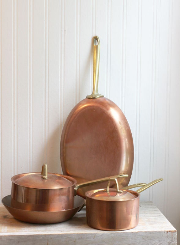 6 pc Paul Revere Limited Edition Copper Pots Pans Oval Brass