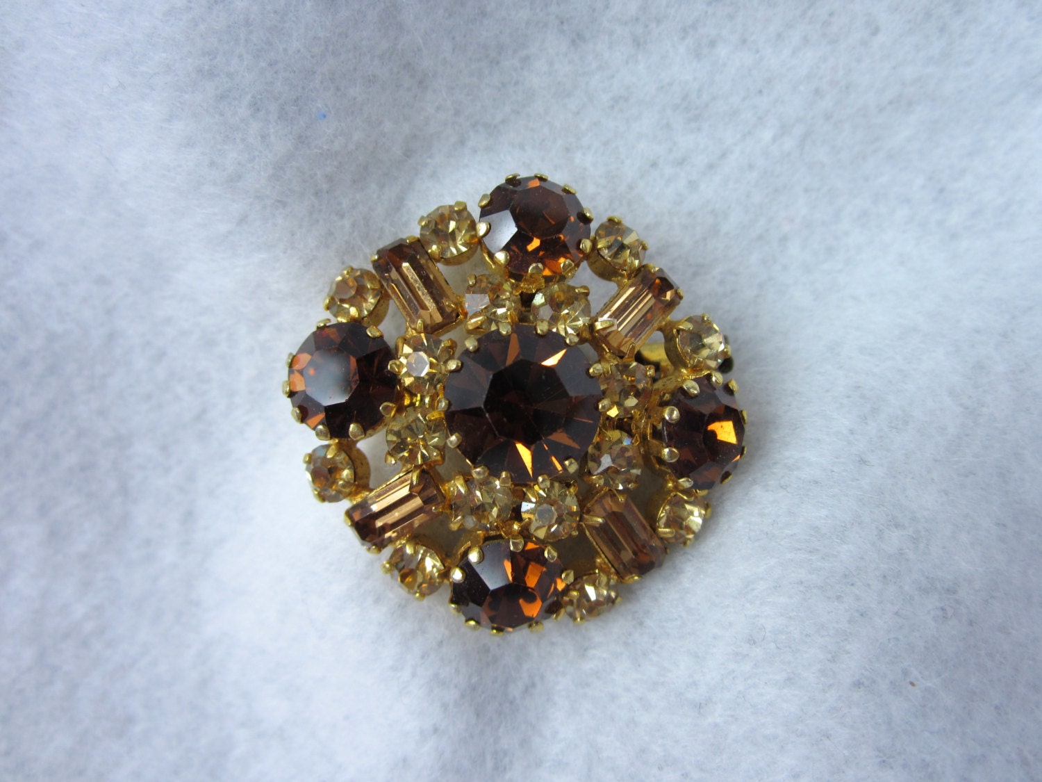 Vintage Amber Brooch/ Rhinestone Pin/ Yellow Amber by MISSIONMOD