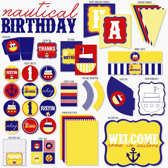 Preppy Nautical Party PRINTABLE Birthday Full Party from Love The Day Il_570xn
