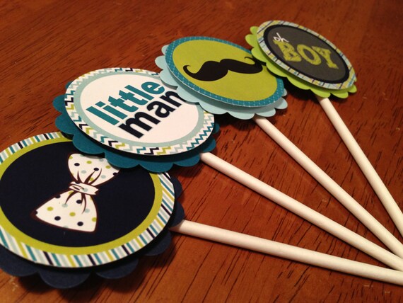 Items similar to Little Man Chevron Cupcake Toppers - Set of 12 on Etsy