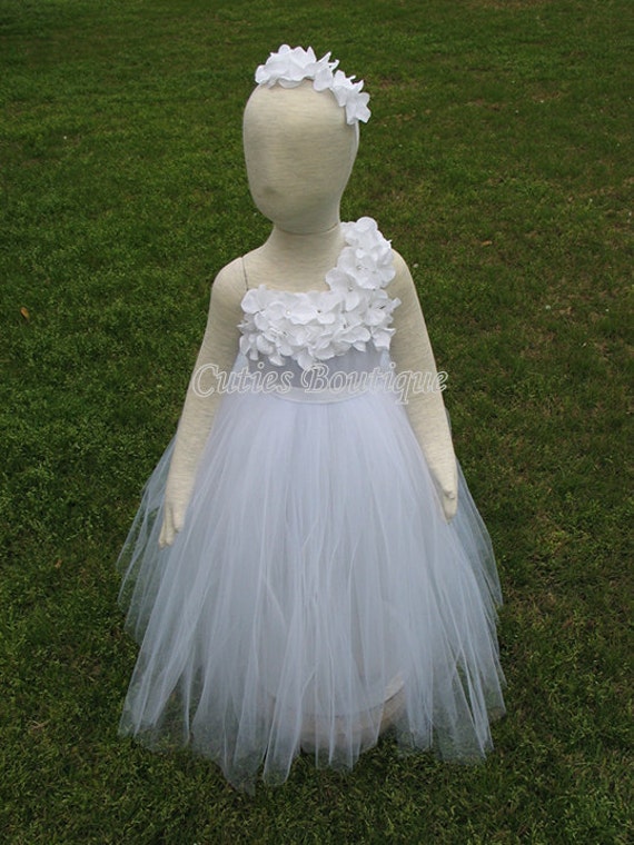 White Flower Girl Tutu Dress Hydrangea Flowers Dress Wedding