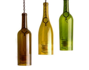 Wine Bottle Candle Holder Hanging Hurricane Lanterns Romantic Indoor Outdoor Lighting Set of 3