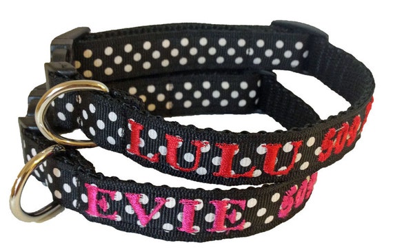 Personalized - Dog Collar with name and phone - black and white