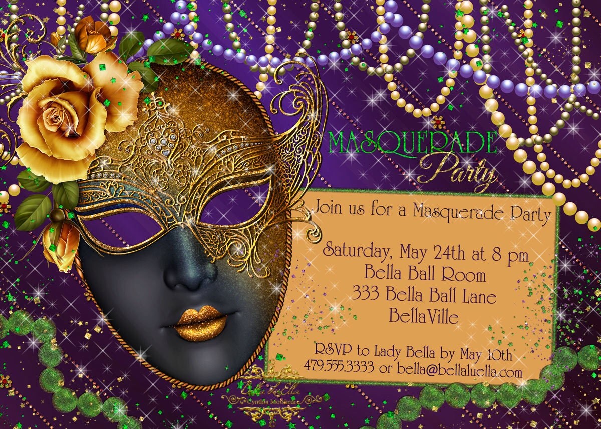 Masquerade Party Invitation Mardi Gras Party Party