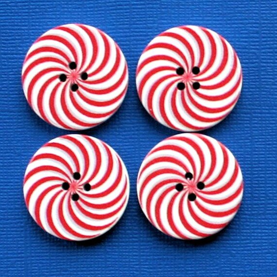 6 Large Wood Buttons Candy Cane Swirl Design by BohemianFindings