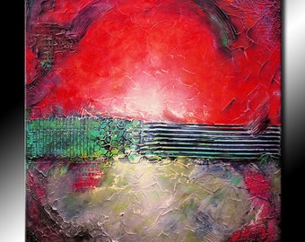 TEXTURED Original Abstract Painting 30x30 Canvas Modern Acrylic Red, Green, Gray Fine Art by Maria Farias