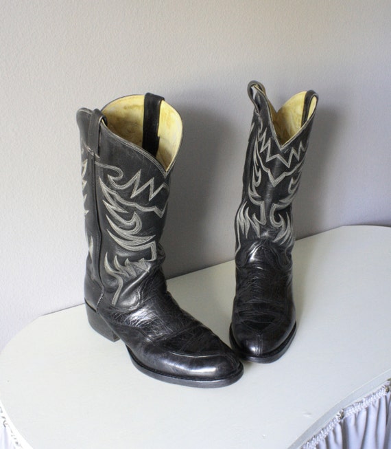 Men's Black Boots, Vintage 1980's AUSTIN HALL Handmade Boots, white ...