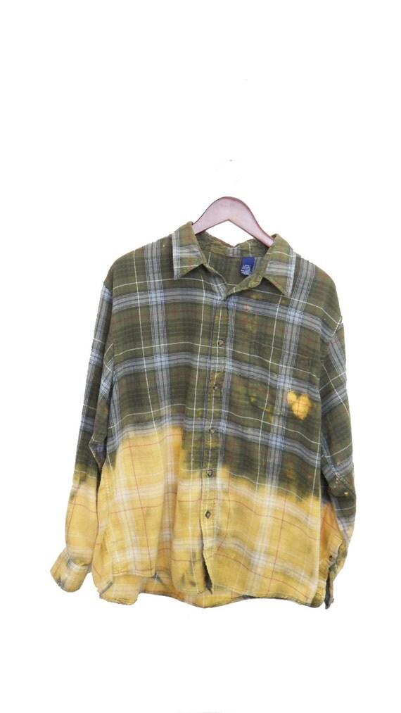 Grunge Flannel Shirt Bleached Refashioned Upcycled