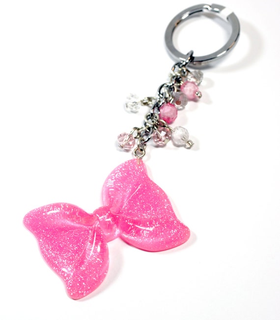 Items similar to Kawaii Pink Lolita Bow Keychain - Cute accessories ...