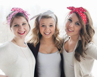 Dolly Bow, Wire Headband, Hair Bow, Red with White Dots Wire Headband Rosie The Riveter Teen Woman Rockabilly Pinup 50s Hair