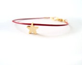 Gold Star Leather Bracelet, Galaxy Bracelet, Charm Bracelet, Red Bracelet, Leather Jewelry, Star Charm