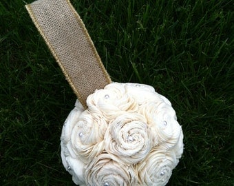 SOLA flower kissing ball with Burlap and pearls