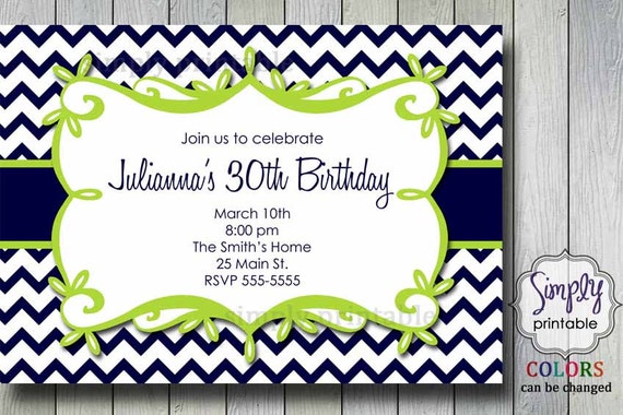 Chevron Birthday Invitation (Navy & Lime) Il_570xn