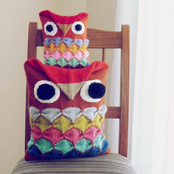 Items similar to Owl toy knit pattern & pillow animal Owl PDF - decorative cushion kids ...