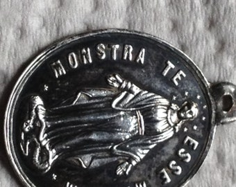 Vintage Mother Mary Sterling Silver Religious Medal on 18" sterling silver rolo chain
