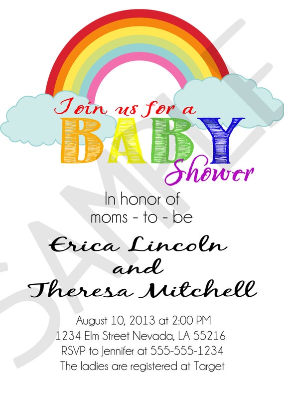 Rainbow Moms Lesbian Parents Printable, Personalized Baby Shower Invitation - BSR2000 Il_570xn