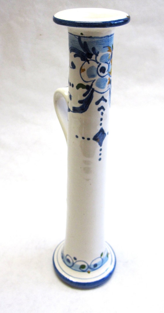 Candle Holder White Blue Candlestick Ceramic Italian Pottery