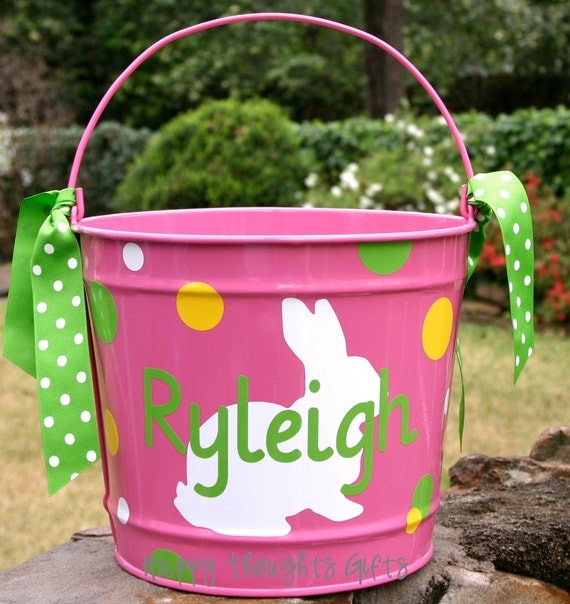 Easter Bucket 10 quart Personalized Easter by happythoughtsgifts