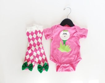 Girl Golf One PIece Little Caddy with argyle baby leg warmers