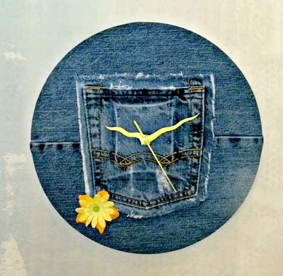 Blue Jean Wall Clock Denim Clock Casual Upcycled Teen Country