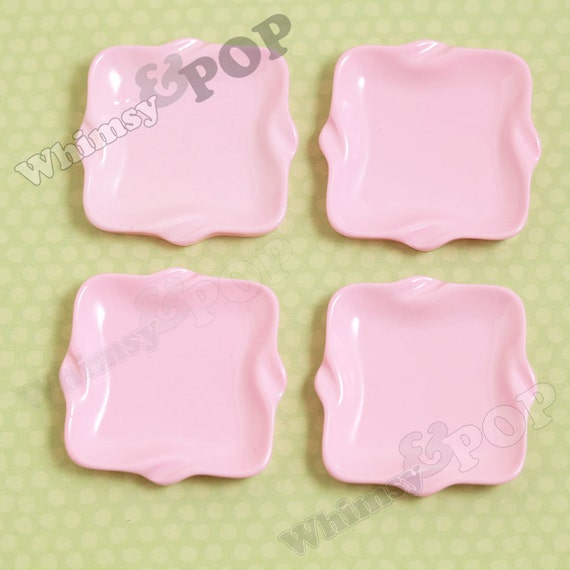 4 Pink Kawaii Square Plate Deco Resin Flatback by whimsyandpop