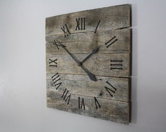 Large Rustic Wall Clock. Gray Washed. Color Washed. Raw Wood. Repurposed Wood.