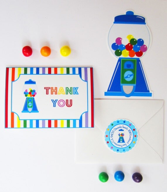 Rainbow GUMBALL Birthday Party - Instant Download -Printable THANK YOU Cards by Bella Bella Studios Il_570xn