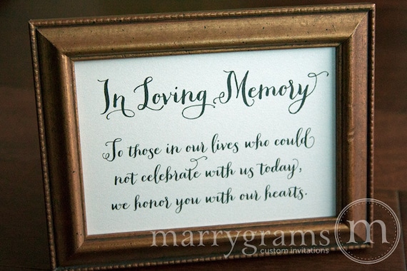 Items similar to In Loving Memory Sign Table Card - Wedding Reception