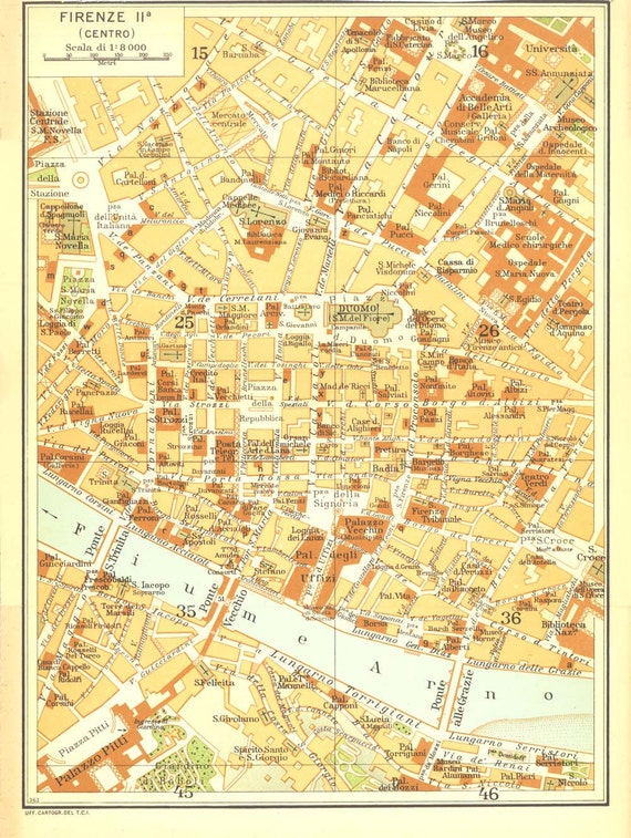 Florence Street Map City Centre Vintage Italy by CarambasVintage