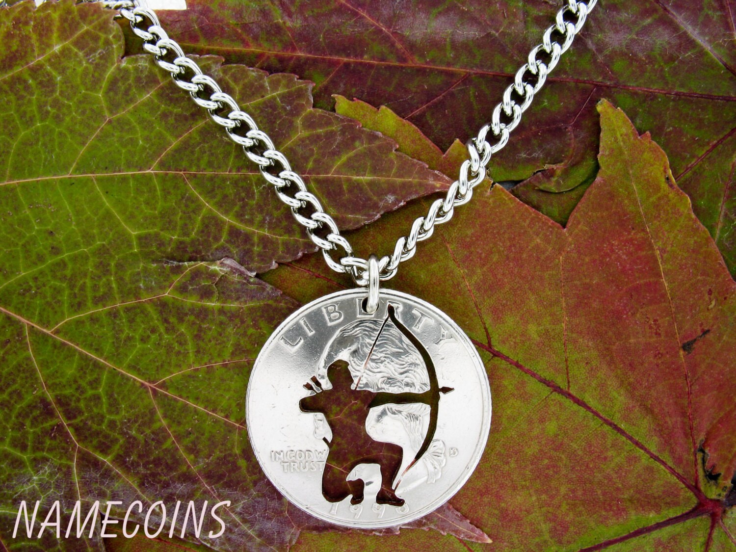 Archer Necklace Bow Hunting Jewelry Hand Cut Coin