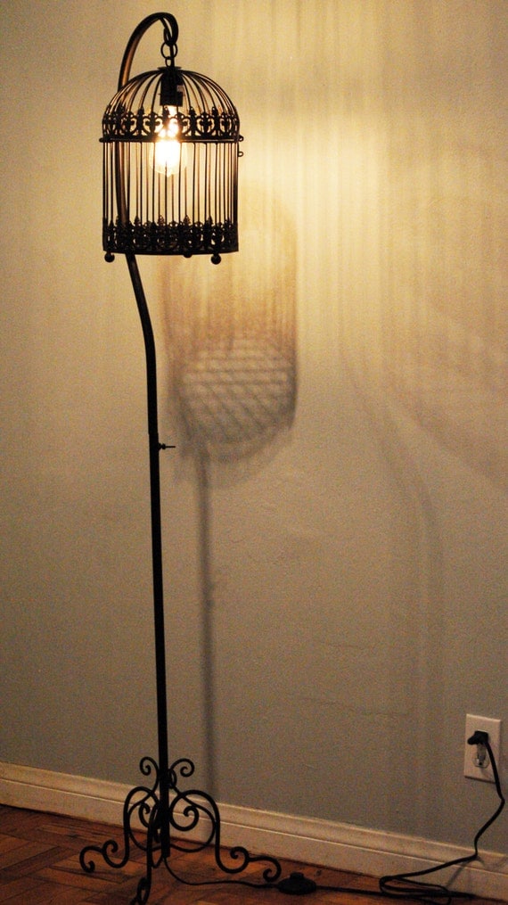 Items similar to Vintage Wrought Iron Birdcage Lamp with ...