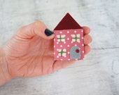 Handmade fabric felt house brooch