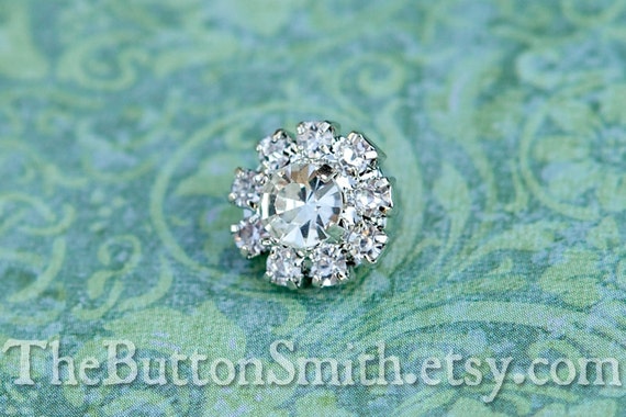5 to 20 Piece Small Crystal Rhinestone Buttons in Silver  11 mm round small shoe clip wedding invitation Bouquet RS-001 Clear Silver Finish