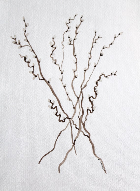 Pussy Willow Branches Original Watercolor Painting