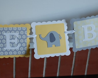 Welcome Baby Banner, Elephant Baby Shower Banner, Elephant Decorations, Elephant Party, Pastel Yellow, Greys