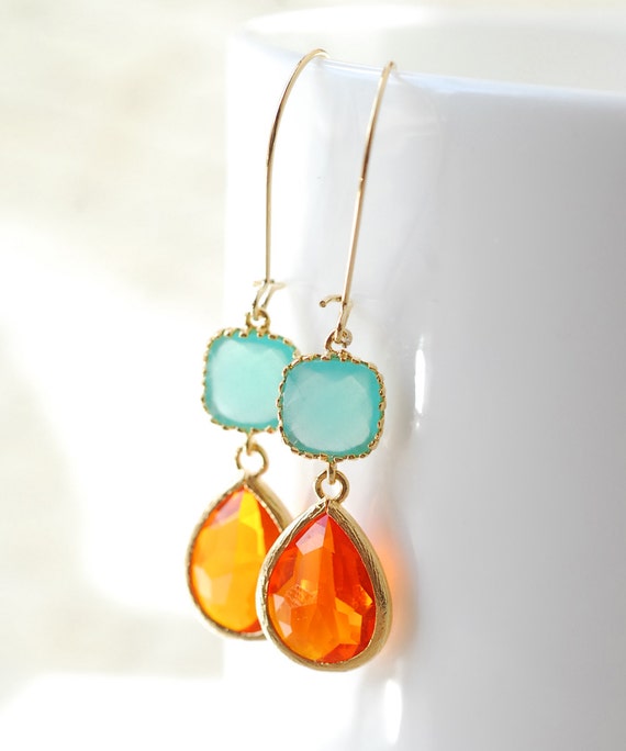 Turquoise  summer wedding Drop Bridesmaid Orange gifts Wedding for  Summer Gifts Jewelry bridesmaid Bridal