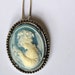Geisha Cameo BROOCH/Pendant, Blue & White Porcelain, Antique Silver Tone,VINTAGE Fine Jewelry, Item No. B607