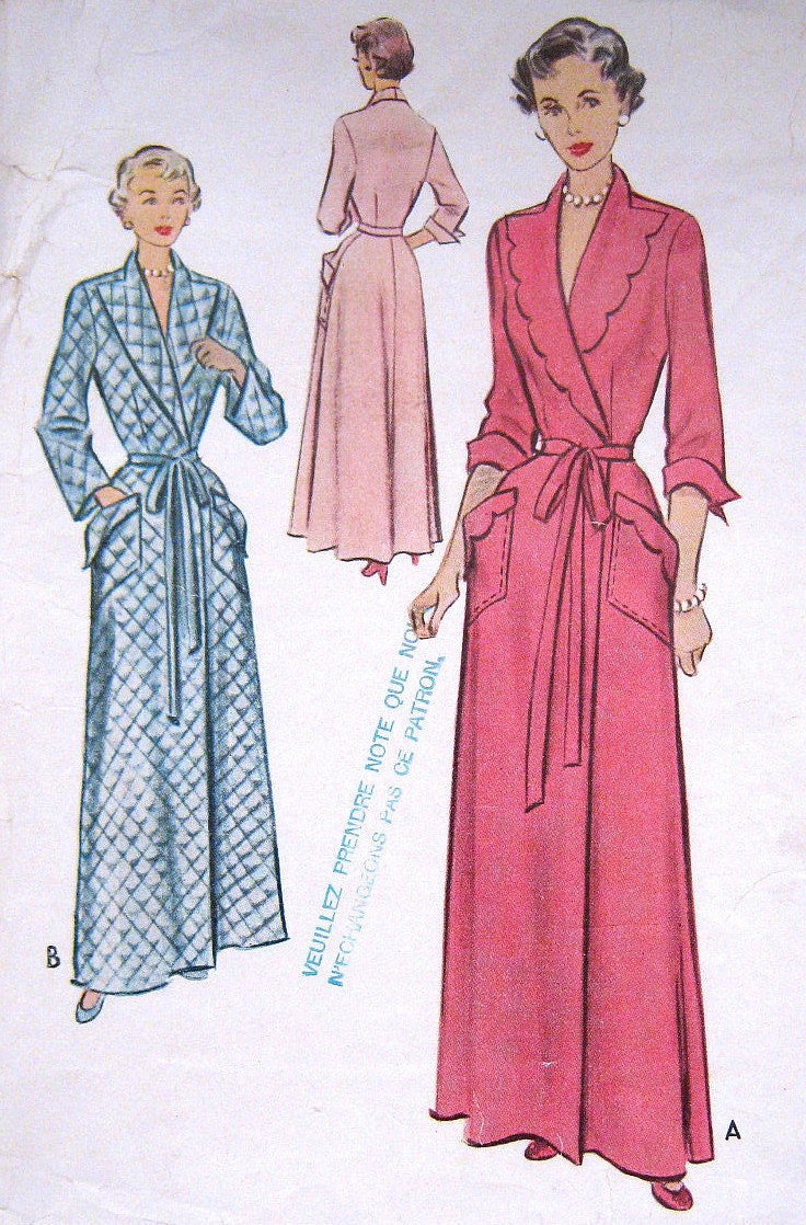 dress size patterns 1950s plus 1950s Bath Pattern Vintage Long Housecoat Robe PatternGal by