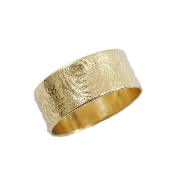 Art Nouveau gold ring*. 14K yellow gold wedding band (gr-9356). gold ...