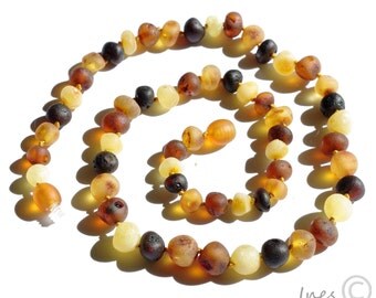 Raw Unpolished Baltic Amber Necklace Rounded Multicolor Beads. For Adults