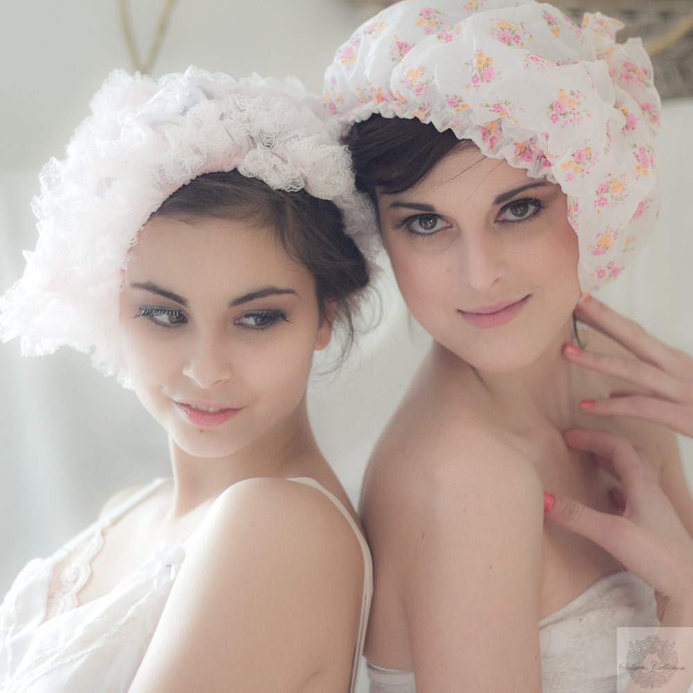 1950s Ruffle Pink Curler Bridal Cap Curlers Beauty