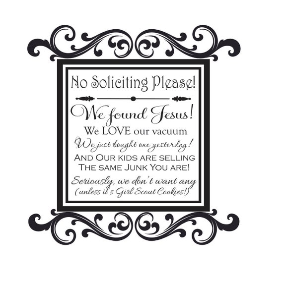 no soliciting decal transfer sticker with quote no