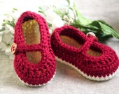 67 New baby janes headbands 751 Crochet Baby Shoes   Red Crocheted Baby Booties   Baby Girl Booties   