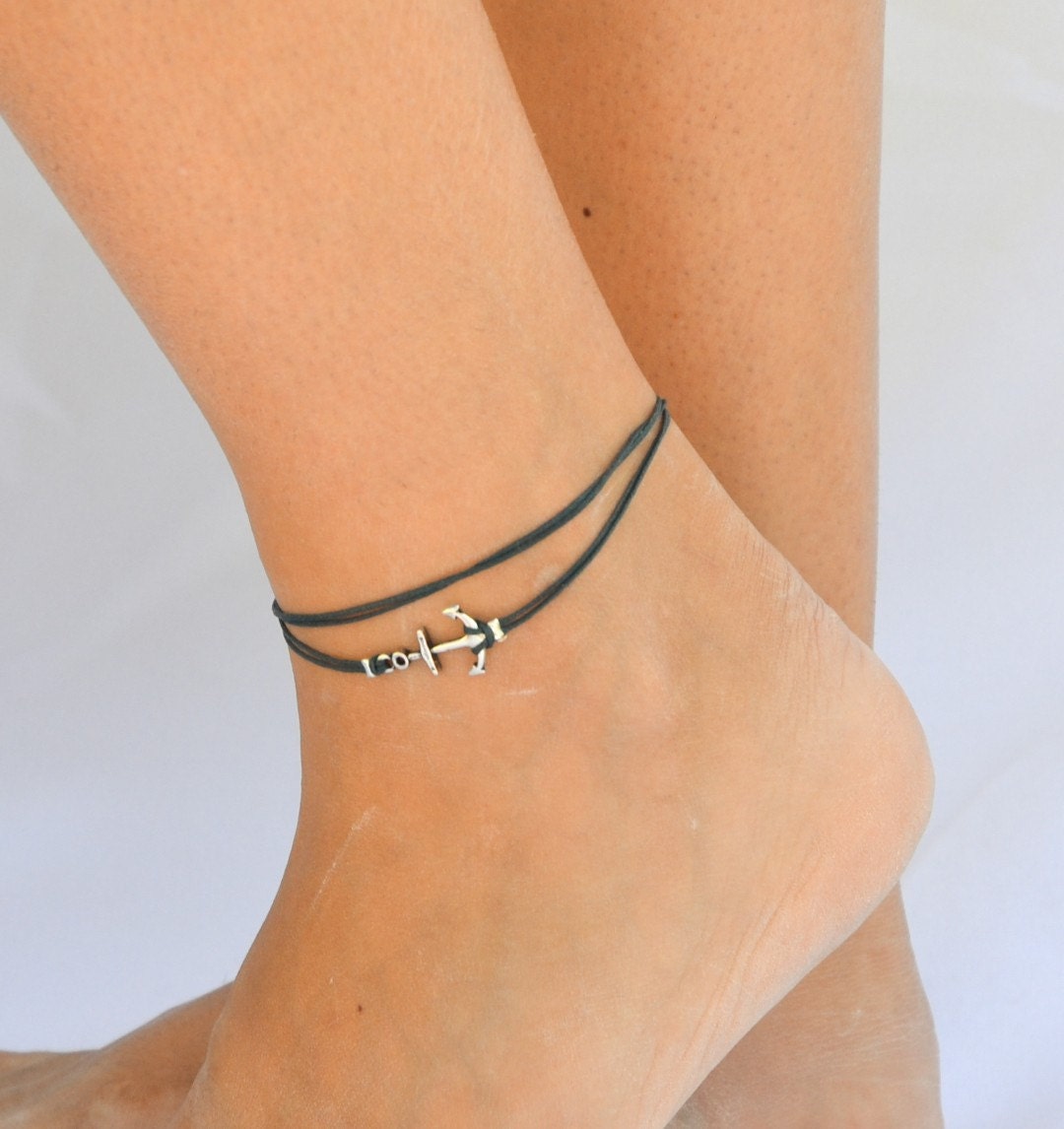 Anchor anklet blue dainty wrap anklet with a silver by ShaniAndAdi