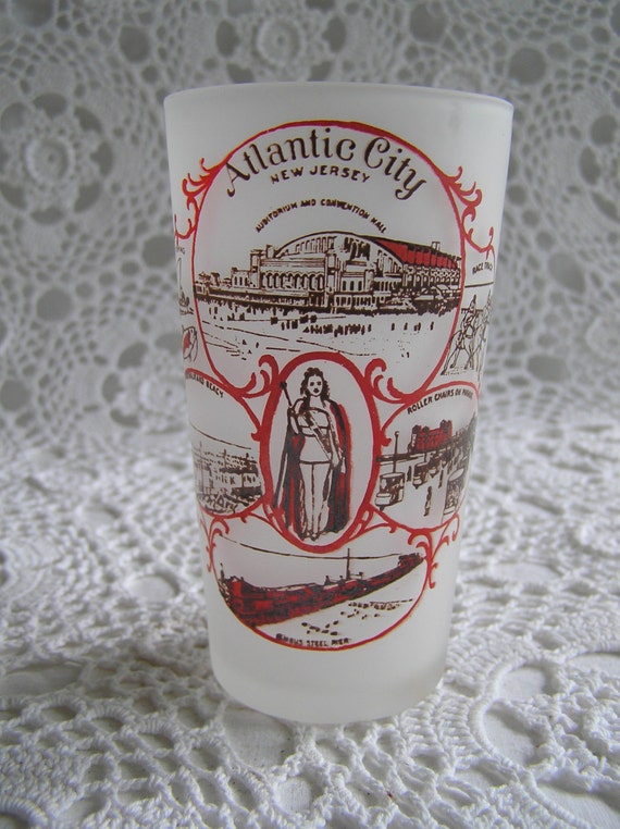 Hazel Atlas Atlantic City New Jersey Frosted Souvenir Glass