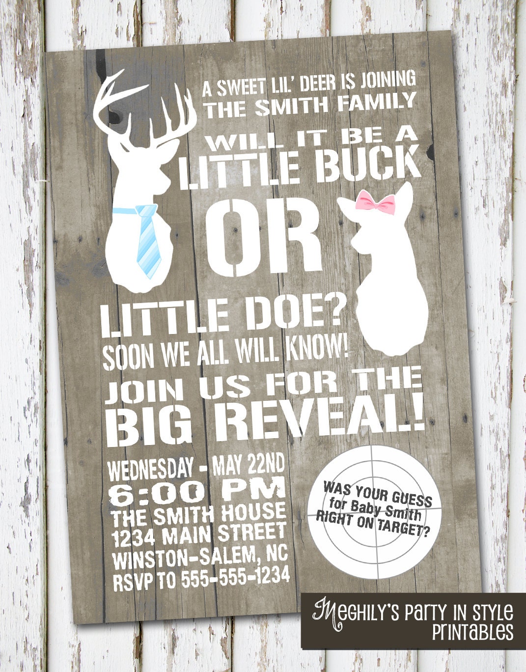 Buck or Doe Gender Reveal Invitation by Meghilys on Etsy