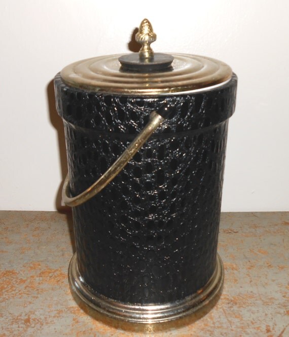 Faux sets Ice Bucket, cup Ice egg Large vintage  Vintage Black, Gold, Leather,  Cooler,