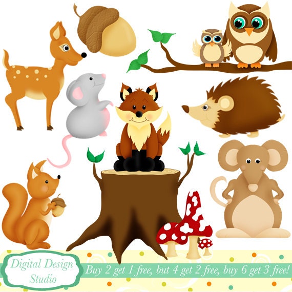 Woodland animals clip art set 10 designs. INSTANT DOWNLOAD